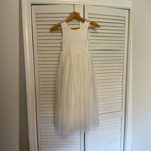 Size 5 Ivory long flower girl dress with tulle and lace